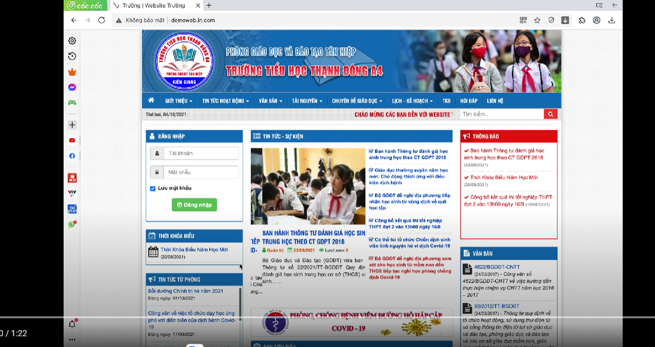 Video hướng dẫn quản trị website Tiểu học và THCS